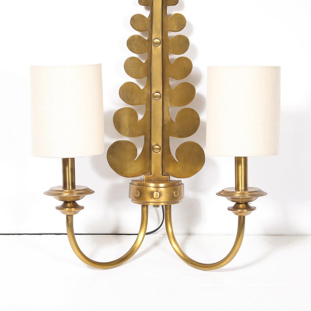 Mid 20th Century Mid 20th Century Mid-Century Modern Brass Two-Arm Sconces W/ Sculptural Volute Motif - a Pair For Sale - Image 5 of 18