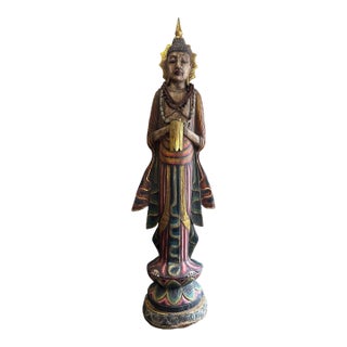 18th Century Tall Hand Carved Burmese Wood Buddha Sculpture For Sale