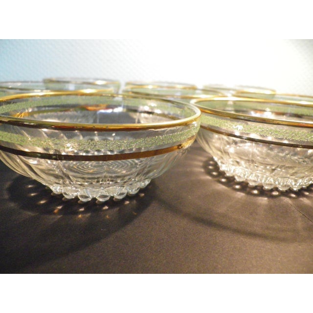 Vintage Molded Clear Glass Bowls with Gilded Edge Trims, 1950s, Set of 8 For Sale - Image 17 of 18