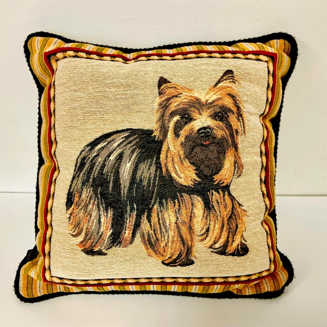 Traditional 1980s Vintage Traditional Yorkshire Terrier Tapestry Decorative Pillow. For Sale - Image 3 of 8