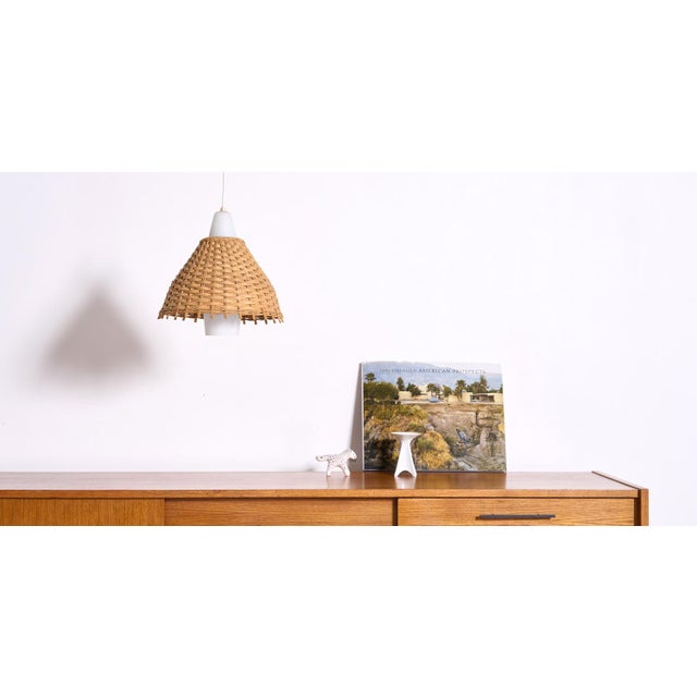 Vintage Pendant Light in Glass & Rattan For Sale - Image 5 of 7