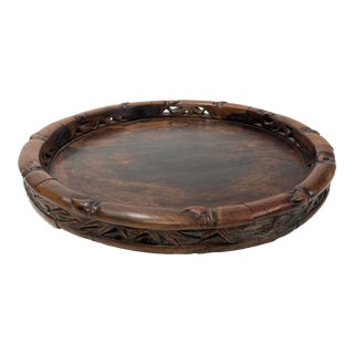 Large Hand-Carved Wood Tiki Tray For Sale