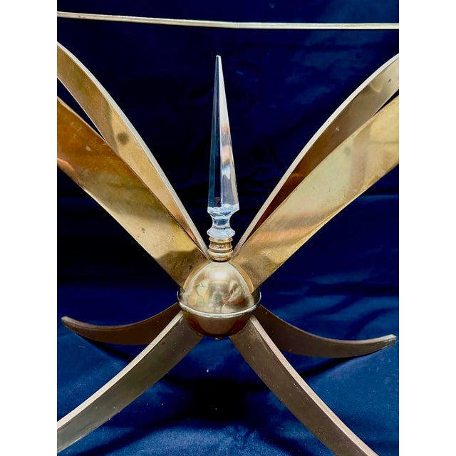 French Brass and Crystal Glass Table, 1960s For Sale - Image 4 of 6