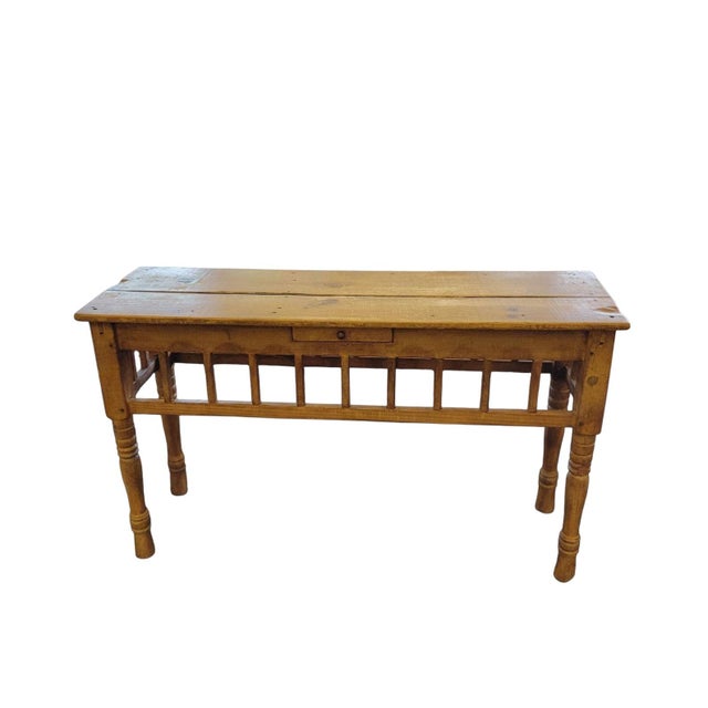 1990s Farmhouse Rustic Pine Wood Console Table For Sale - Image 4 of 4