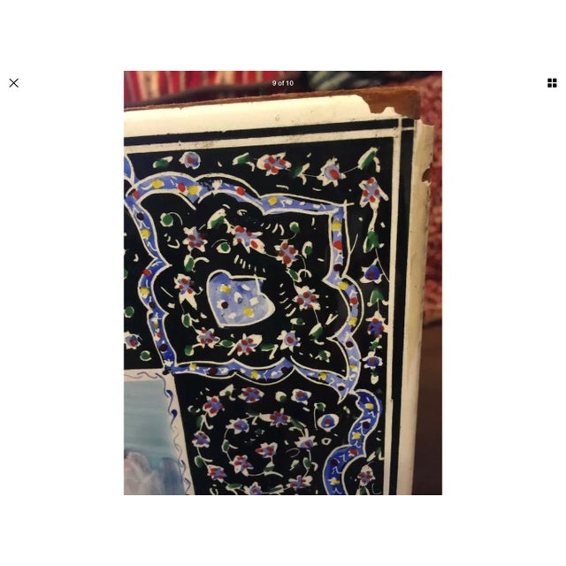 1950s Hand Painted Persian Tile Panel Hunt Scene / Persian Miniature Mosaic Art For Sale - Image 5 of 8