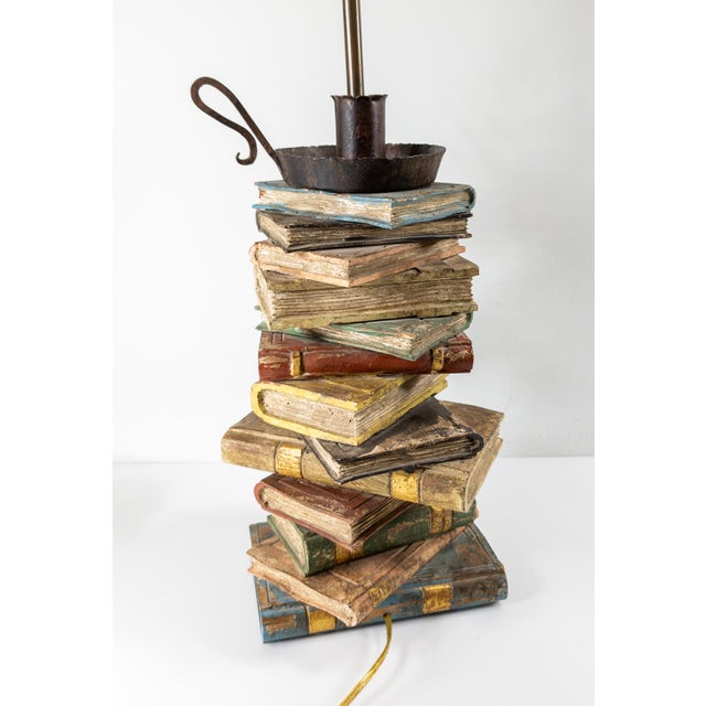 Mid-Century Carved Wood Book Stack Table Lamp For Sale In New York - Image 6 of 10