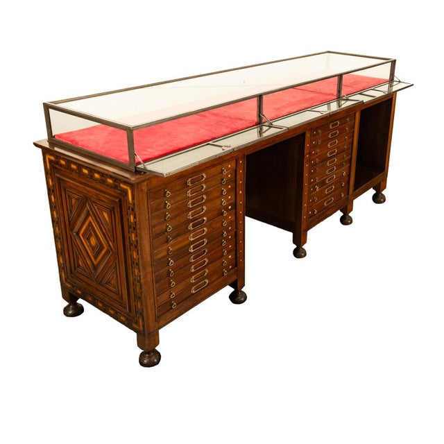 A fine and rare antique Art Deco Jewelry case, store counter, and presentation desk originally from the highly prestigious...