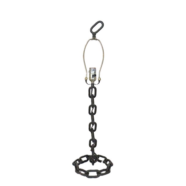 FREE SHIPPING ANYWHERE IN THE CONTINENTAL US! This is a set of Brutalist chain link iron table lamps.. Each measures 18"...
