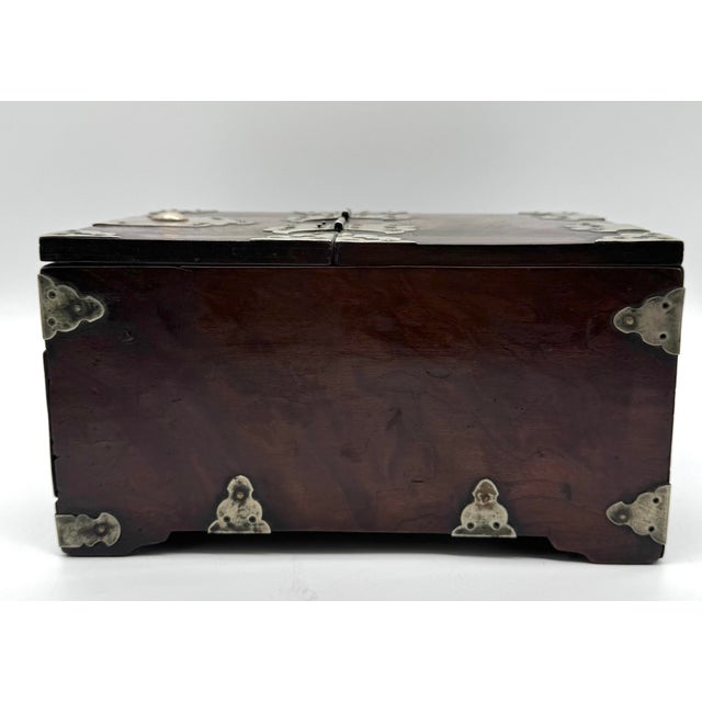 Coffee Antique Chinese Hardwood Vanity Box With Mirror, Drawer & Working Lock For Sale - Image 8 of 9