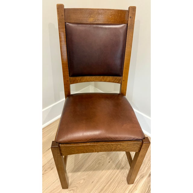Stickley Mission Oak Leather Back Cottage Side Chair For Sale In Nashville - Image 6 of 12