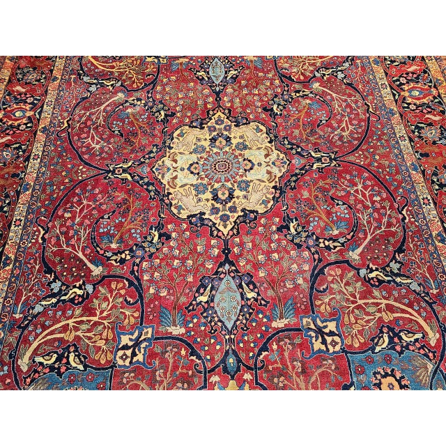 Vintage Persian Tabriz Rug, Hand-Knotted Wool, Garden Floral Pattern, Crimson & Turquoise, 11x15 For Sale - Image 15 of 18
