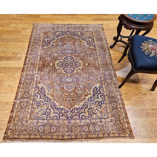 Vintage Turkish Silk Area Rug, Floral Medallion, Mid-20th Century, 4' x 6' For Sale - Image 18 of 18