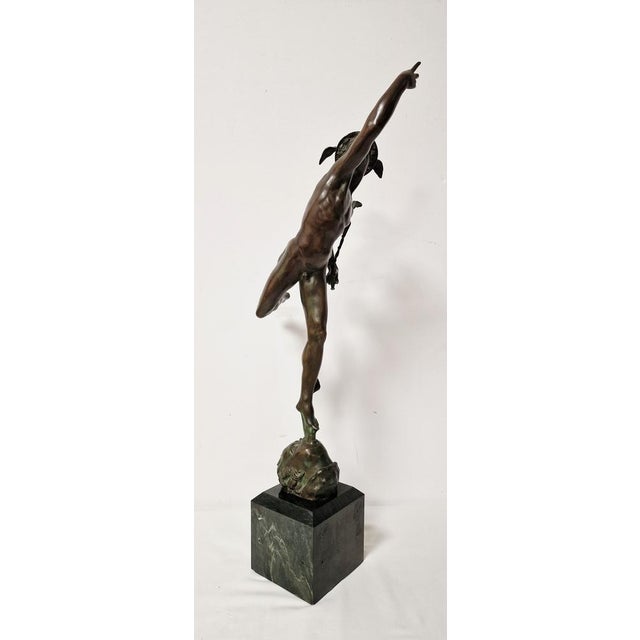 1930s Sculpture Depicting Flying Mercury, Early 20th Century, Bronze on Marble Base For Sale - Image 5 of 14