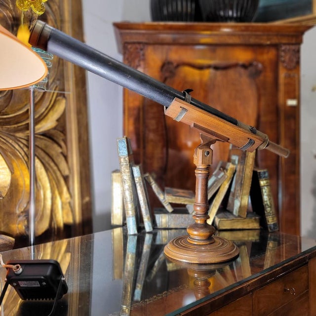 Tabletop Refracting Telescope in Wood and Leather, France, 1930s For Sale - Image 3 of 18