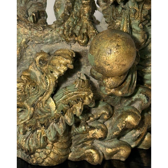 Gold 1930s Imperial Japanese Lacquer Base With Verdigris Dragon Sculpture Set For Sale - Image 8 of 11