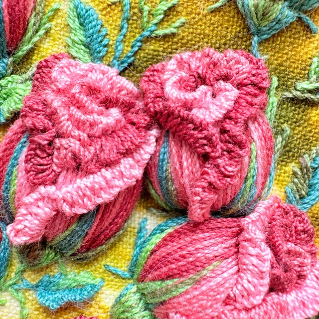 Textile 3d Rose Stumpwork Embroidery Art, Framed Botanical Sculpture, Handmade Floral Wall Decor For Sale - Image 7 of 12