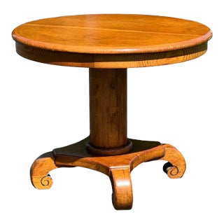 Antique 19th Century Tiger Oak End Table With Tetrapod Base For Sale