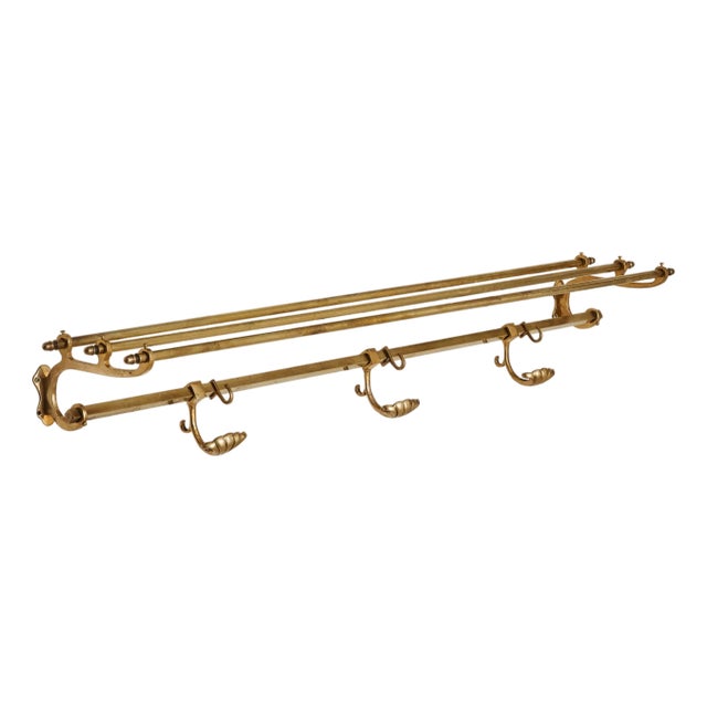 Large French Brass Wall-Mounted Coat Rack, 1970s For Sale