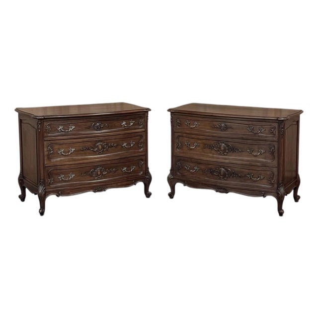 Pair Antique French Louis XV Walnut Commodes ~ Chests of Drawers For Sale