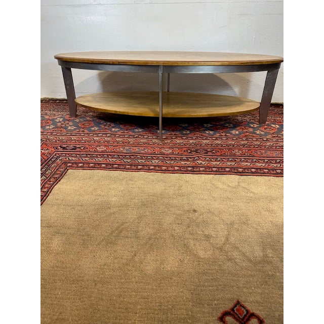 1960s Cherry Wood Oval Coffee Table on Metal Legs For Sale - Image 4 of 8