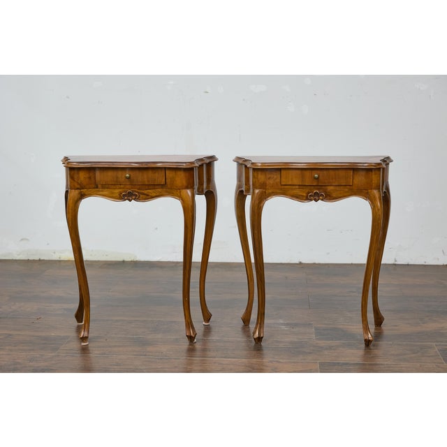 19th Century 19th Century Pair of Italian Louis XV Style Walnut Console Tables with Serpentine Fronts For Sale - Image 5 of 12