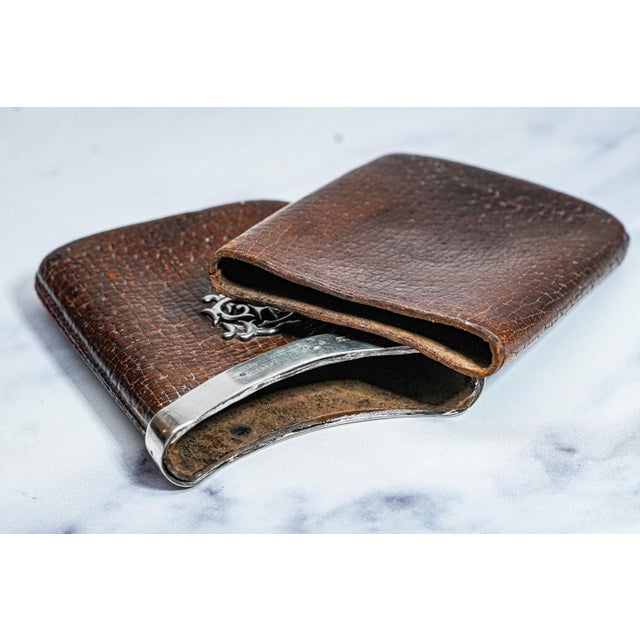 Brown Victorian Antique Leather Sterling Silver Cigar Case Holder Tobacciana For Sale - Image 8 of 11