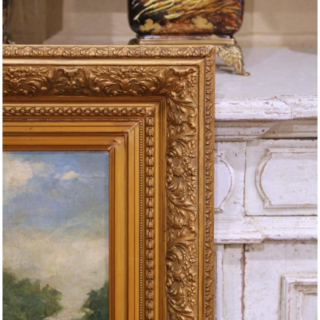 19th Century French Barbizon Style Pastoral Oil on Canvas Painting For Sale - Image 10 of 12