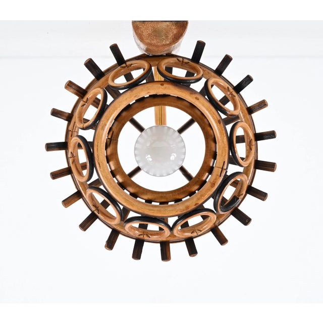 Mid-Century Rattan and Bamboo Lantern Sconce by Louis Sognot, 1960s For Sale - Image 6 of 13