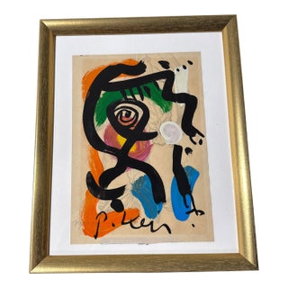 1970s Peter Robert Keil Original Painting Abstract Miro Style Modern Art Signed Framed For Sale