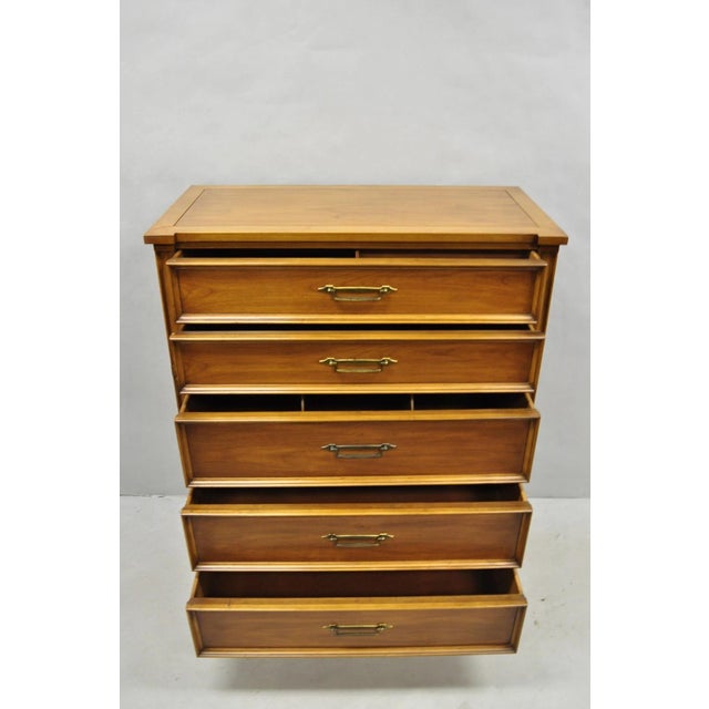 Vintage Hollywood Regency Cherry Wood 5 Drawer Tall Chest Dresser by White Furn For Sale In Philadelphia - Image 6 of 14