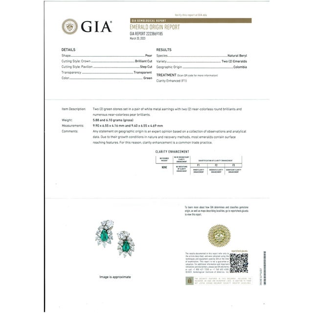 GIA Certified F1 4ct Colombian Emerald & 2 Gia Diamond FVVS2 Earrings 18kw Gold For Sale - Image 17 of 18