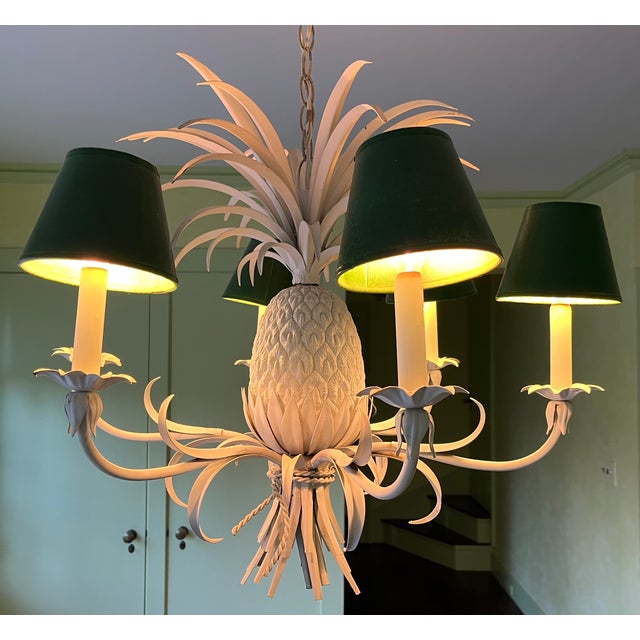 1970s Italian White Painted Tole Pineapple Chandelier For Sale - Image 9 of 10