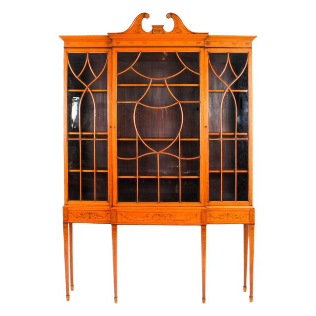 Satinwood Breakfront Bookcase or Display Cabinet from Edwards & Roberts, 19th Century For Sale
