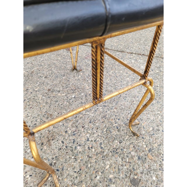 Vintage Mid Century Black Bench W Gold Metal Base Hollywood Regency For Sale In Los Angeles - Image 6 of 12