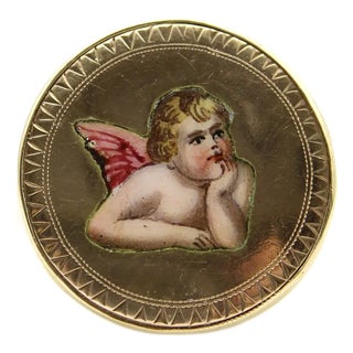 Late 19th Century 14k Gold Victorian Enamel Winged Cherub Ring For Sale