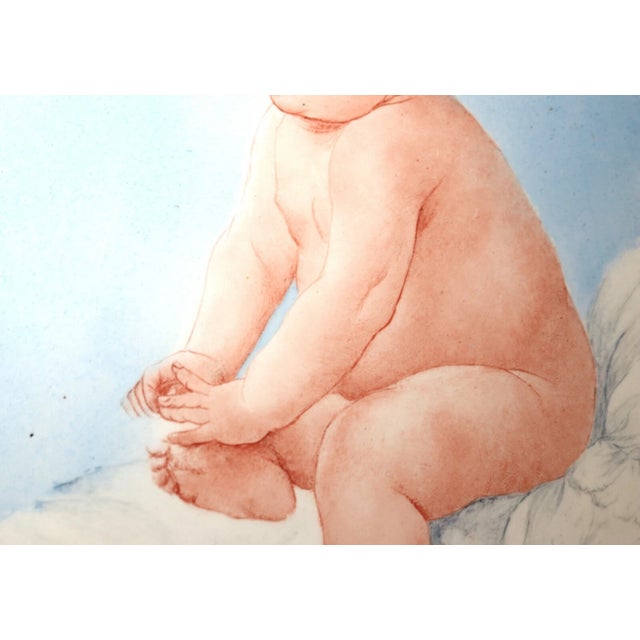 19th Century Antique 19th Century Hand Painted Porcelain Tile Nude Baby Painting Figural 1800 For Sale - Image 5 of 10