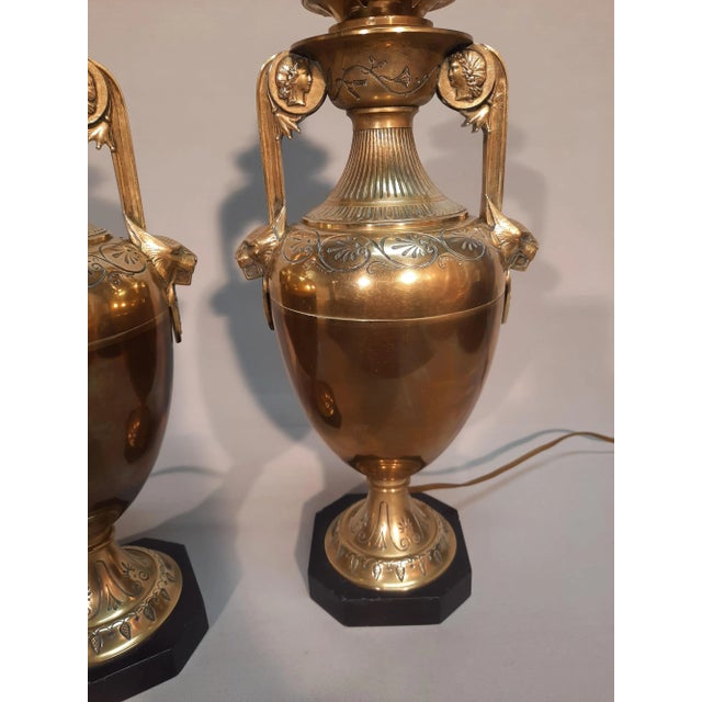 Metal Table Lamps in Antique Bronze & White Marble, Set of 2 For Sale - Image 7 of 14