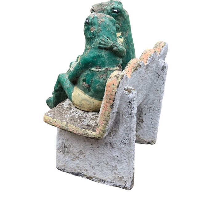 Anthropomorphic Frogs Bench Cement Sculpture Vintage Yard Art Statue Concrete For Sale - Image 11 of 18