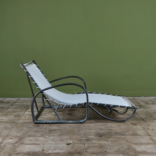 Mid-Century Modern Early Walter Lamb Bronze & Canvas Double Wide Patio Chaise Lounge For Sale - Image 3 of 16