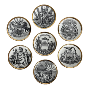 Piero Fornasetti 1950s Emblems of the States Coaster Set of 7, Italy