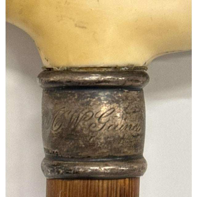 Late 19th Century Antique Bone & Sterling Silver Handle, Cane For Sale - Image 5 of 9