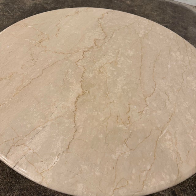 Mid-Century Modern Italian Mid-Century Marble Top Coffee Table With Brass Tripod Base For Sale - Image 3 of 10