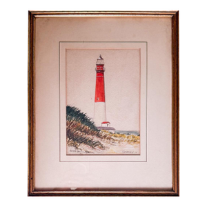 Signed 1938 J D Howard Original Watercolor Painting Historic Barnegat Lighthouse New Jersey Coastal Decor