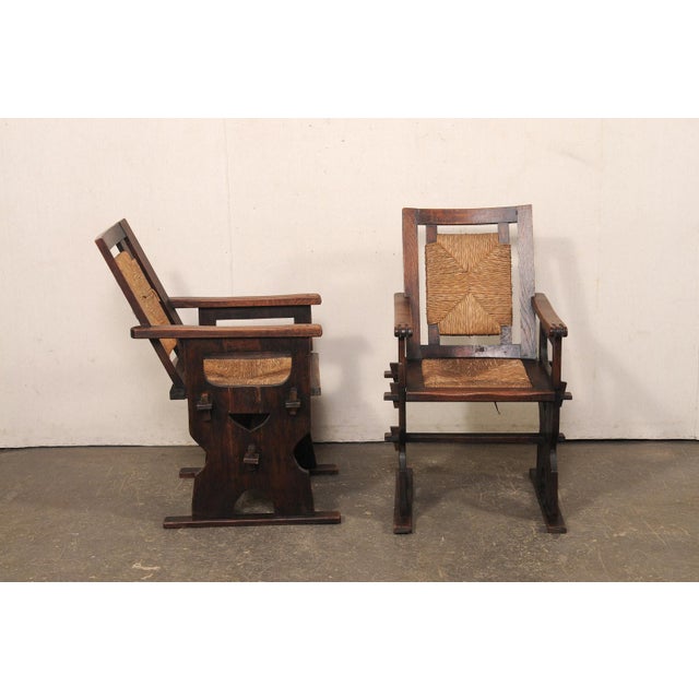 Mid 20th Century Mid 20th Century Spanish Wood & Hand-Rush Arm Chairs For Sale - Image 5 of 10