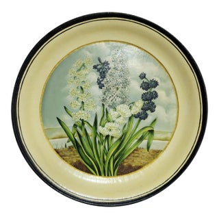 Large Vintage Hand-Painted Tole Tray With Hyacinths, C. 1940s For Sale