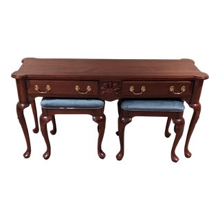 Harden Cherry Consol Table and Stools - Set of 3 For Sale