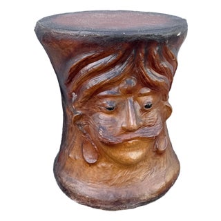 Vintage Folk Art Paper Mache Side Table/Stool With Hindu Figure For Sale