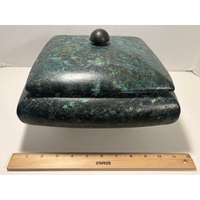 Ceramic Vintage Tony Evans Studio Art Pottery Malachite Glaze Lidded Large Ceramic Box For Sale - Image 7 of 9