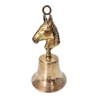 Vintage English Solid Brass Horse Head Bell – Equestrian Decor Tabletop Accent For Sale