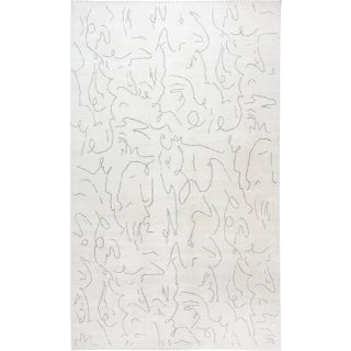 Modern Jean Cocteau-Inspired Abstract Gray Silk Oversized Rug "Graffito" For Sale